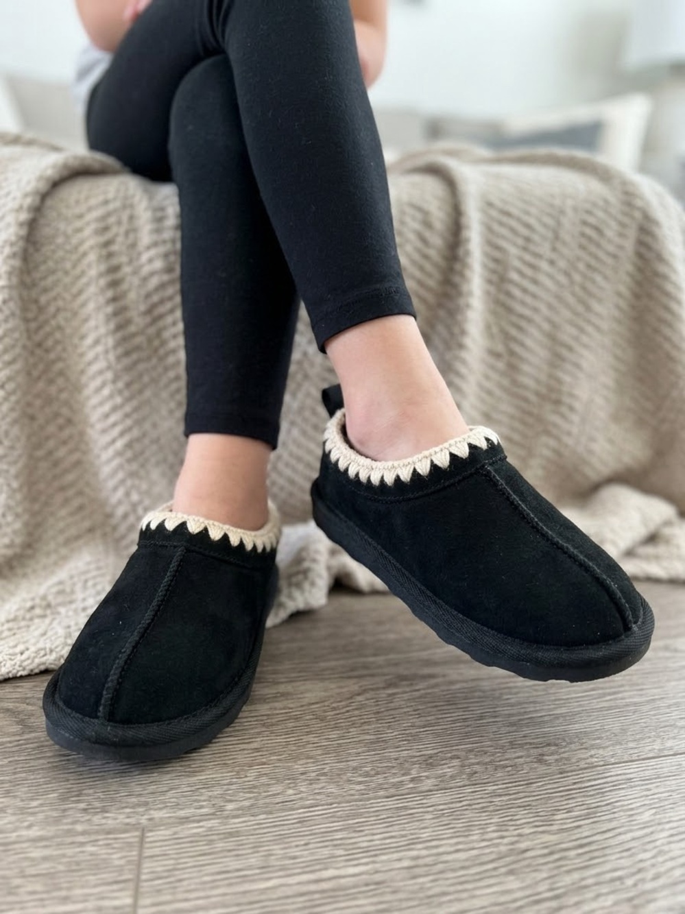 Target Black Slip-On Women’s Slippers with Cream Scallop Trim